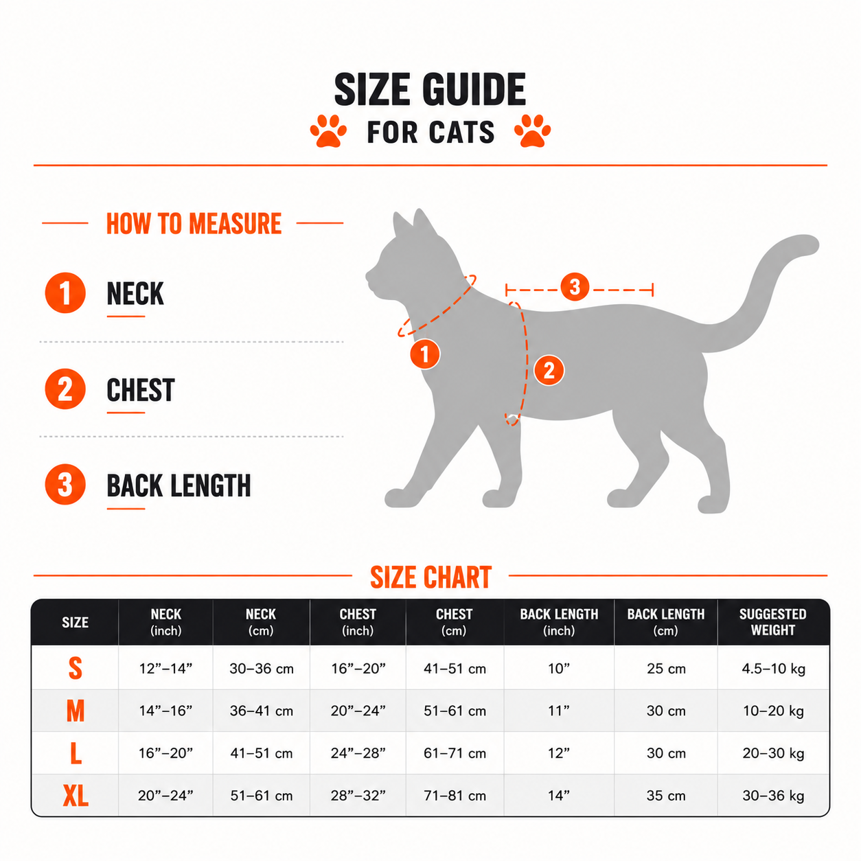 Spooky doll pet costume size guide for XS through XL