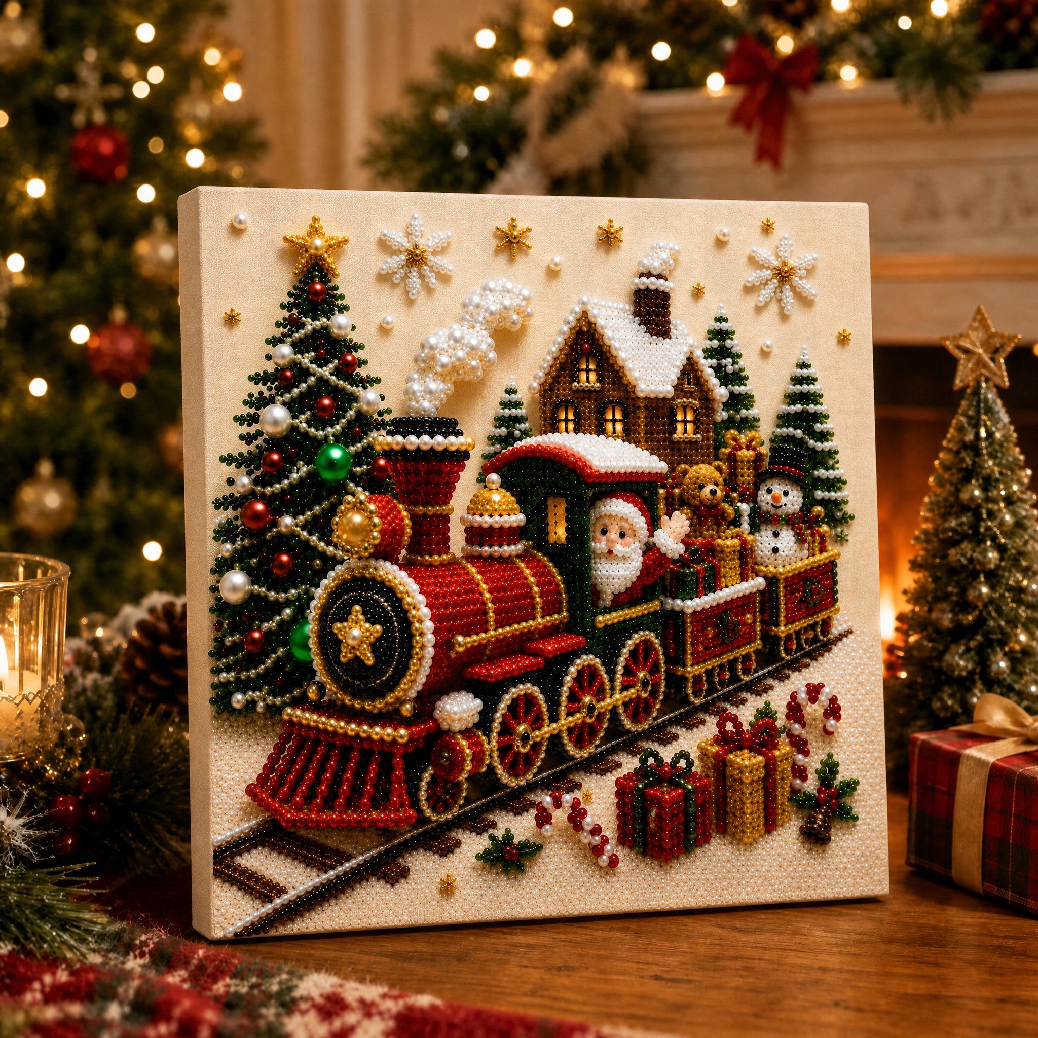 LSAT DAY 75% OFF 🎄🎅 Premium 3D Pearl Christmas Wall Art Kit | Luxury Flocked Canvas with Scratch-Resistant Non-Fading Pearl Beads DIY Holiday Decor ⛄️❄️