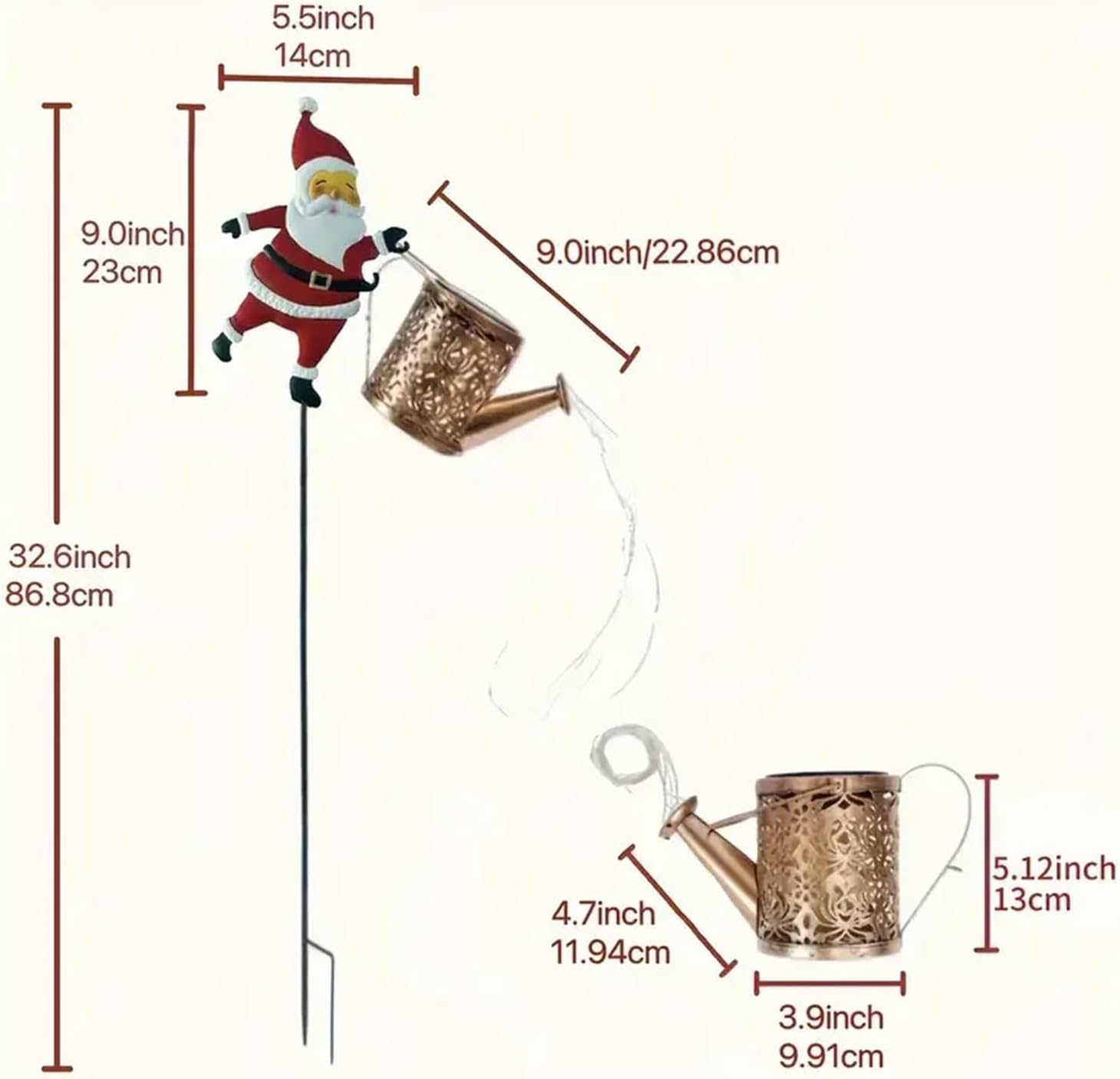 Solar Santa Claus Watering Can Lights  Metal Outdoor Garden Decoration