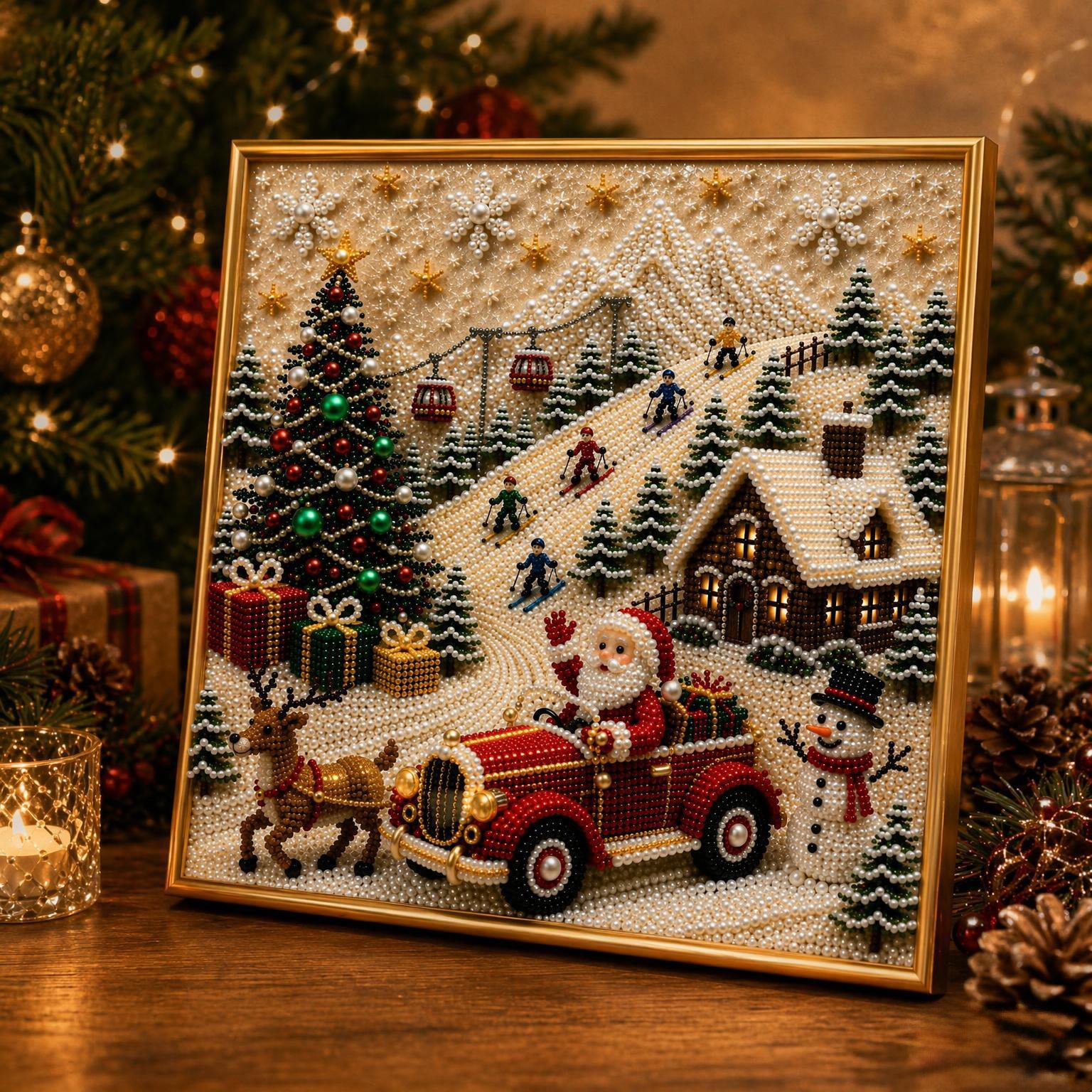 LSAT DAY 75% OFF 🎄🎅 Premium 3D Pearl Christmas Wall Art Kit | Luxury Flocked Canvas with Scratch-Resistant Non-Fading Pearl Beads DIY Holiday Decor ⛄️❄️