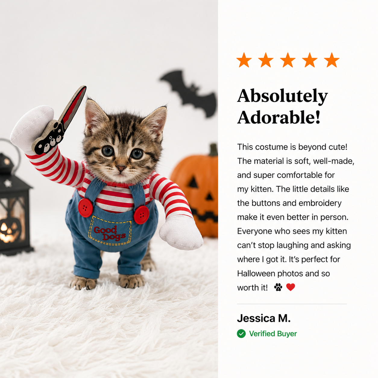 Spooky doll pet costume in action