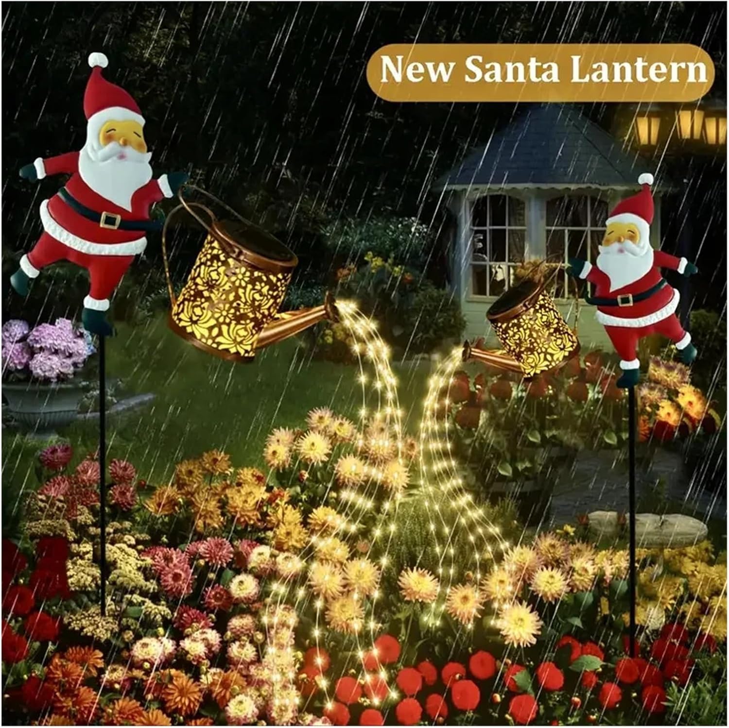 Solar Santa Claus Watering Can Lights  Metal Outdoor Garden Decoration