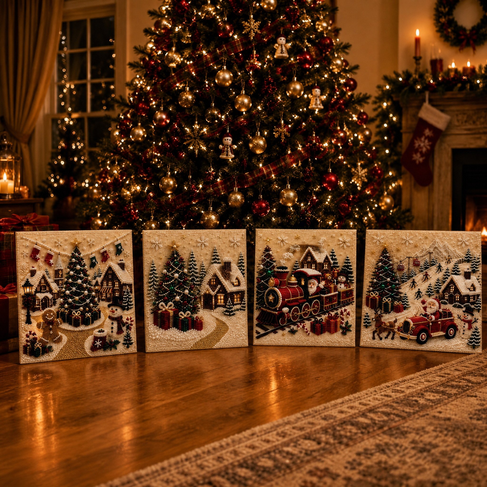 LSAT DAY 75% OFF 🎄🎅 Premium 3D Pearl Christmas Wall Art Kit | Luxury Flocked Canvas with Scratch-Resistant Non-Fading Pearl Beads DIY Holiday Decor ⛄️❄️