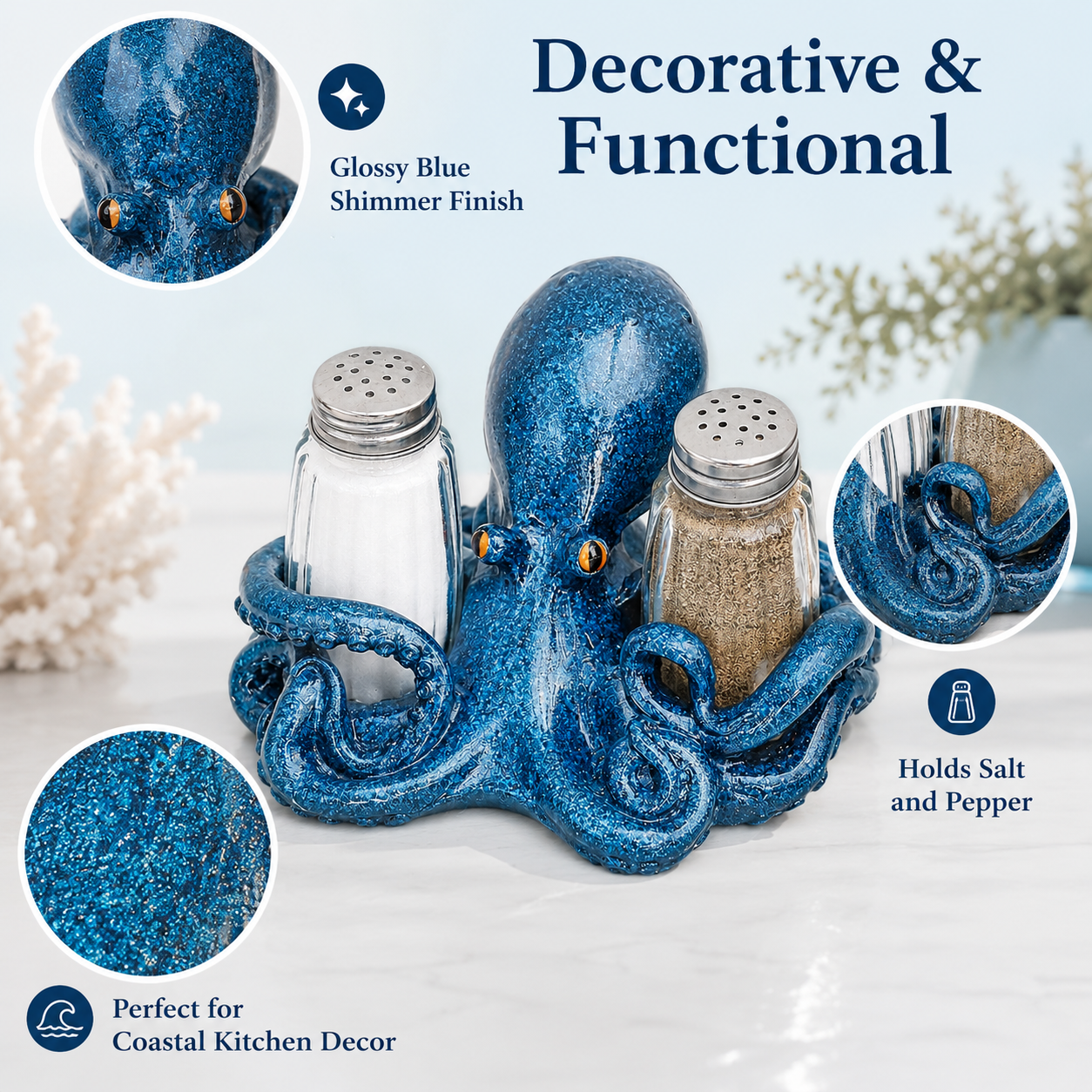 Coastal Animal Salt & Pepper Shaker Holder Set