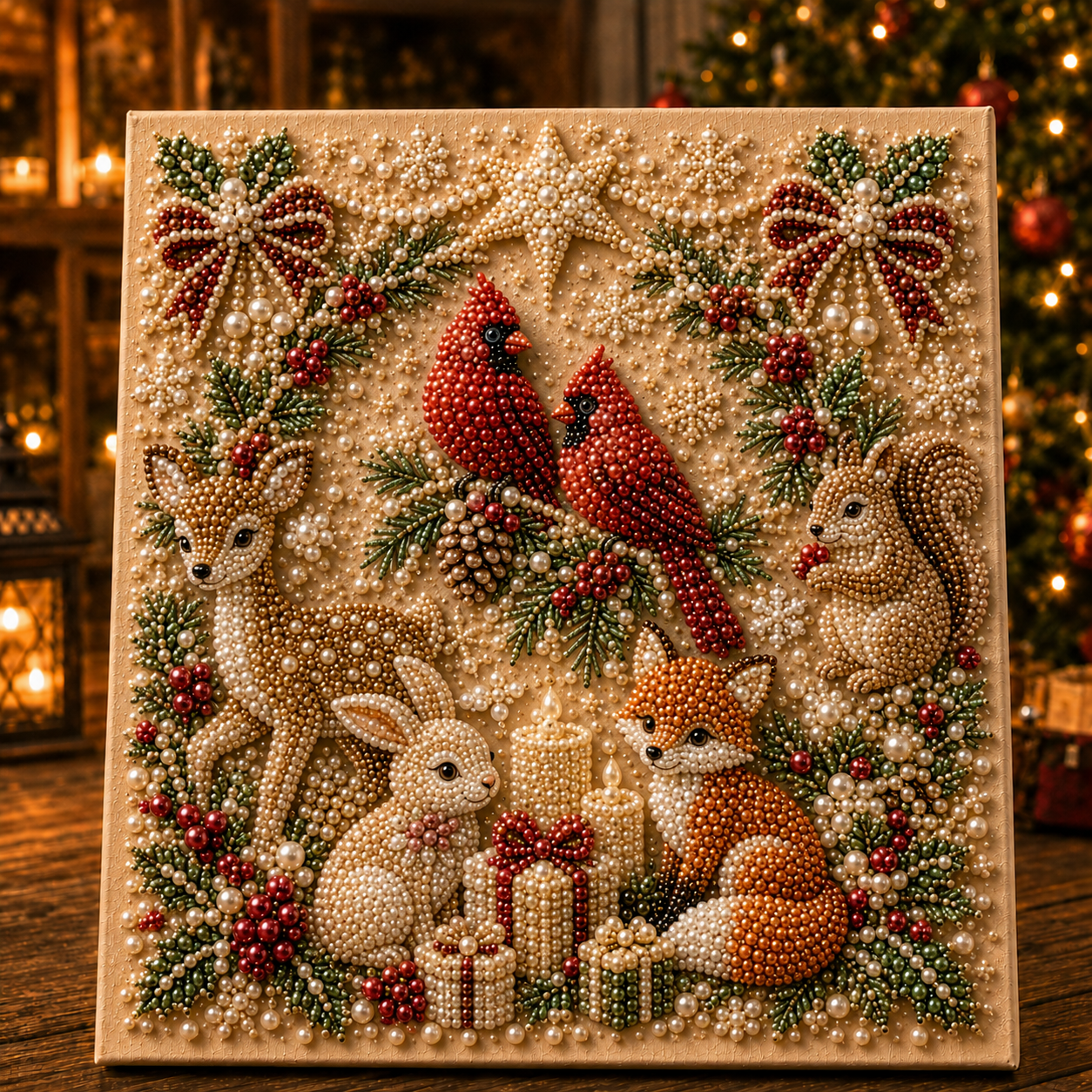 LSAT DAY 75% OFF 🎄🎅 Premium 3D Pearl Christmas Wall Art Kit | Luxury Flocked Canvas with Scratch-Resistant Non-Fading Pearl Beads DIY Holiday Decor ⛄️❄️