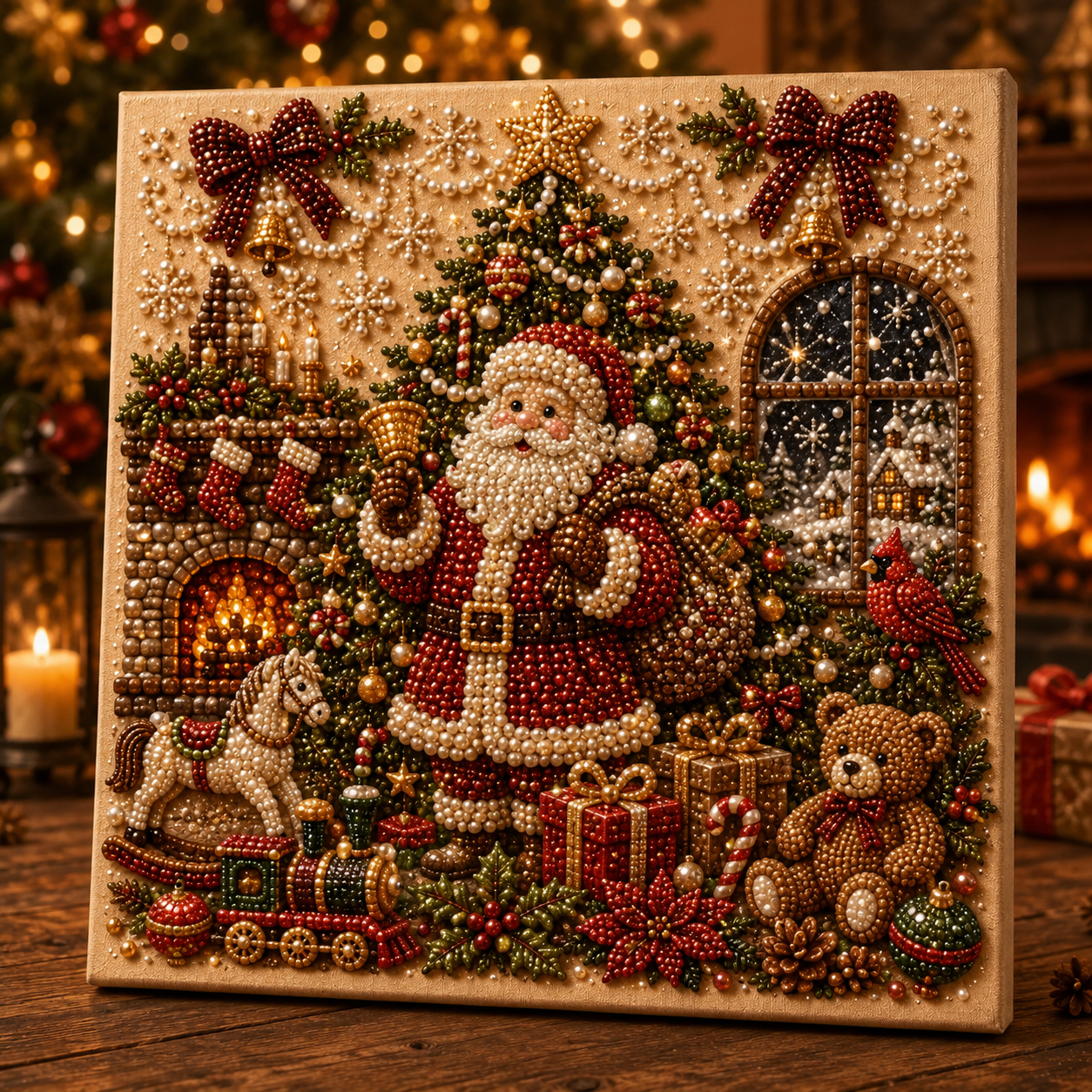 LSAT DAY 75% OFF 🎄🎅 Premium 3D Pearl Christmas Wall Art Kit | Luxury Flocked Canvas with Scratch-Resistant Non-Fading Pearl Beads DIY Holiday Decor ⛄️❄️