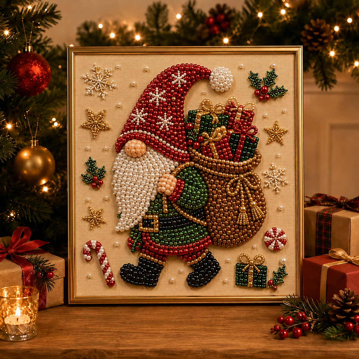 LSAT DAY 75% OFF 🎄🎅 Premium 3D Pearl Christmas Wall Art Kit | Luxury Flocked Canvas with Scratch-Resistant Non-Fading Pearl Beads DIY Holiday Decor ⛄️❄️