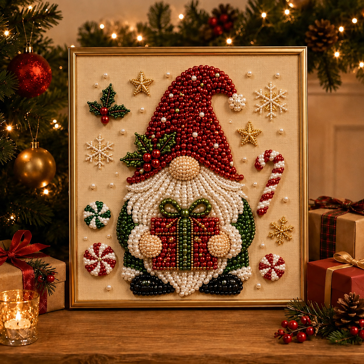 LSAT DAY 75% OFF 🎄🎅 Premium 3D Pearl Christmas Wall Art Kit | Luxury Flocked Canvas with Scratch-Resistant Non-Fading Pearl Beads DIY Holiday Decor ⛄️❄️