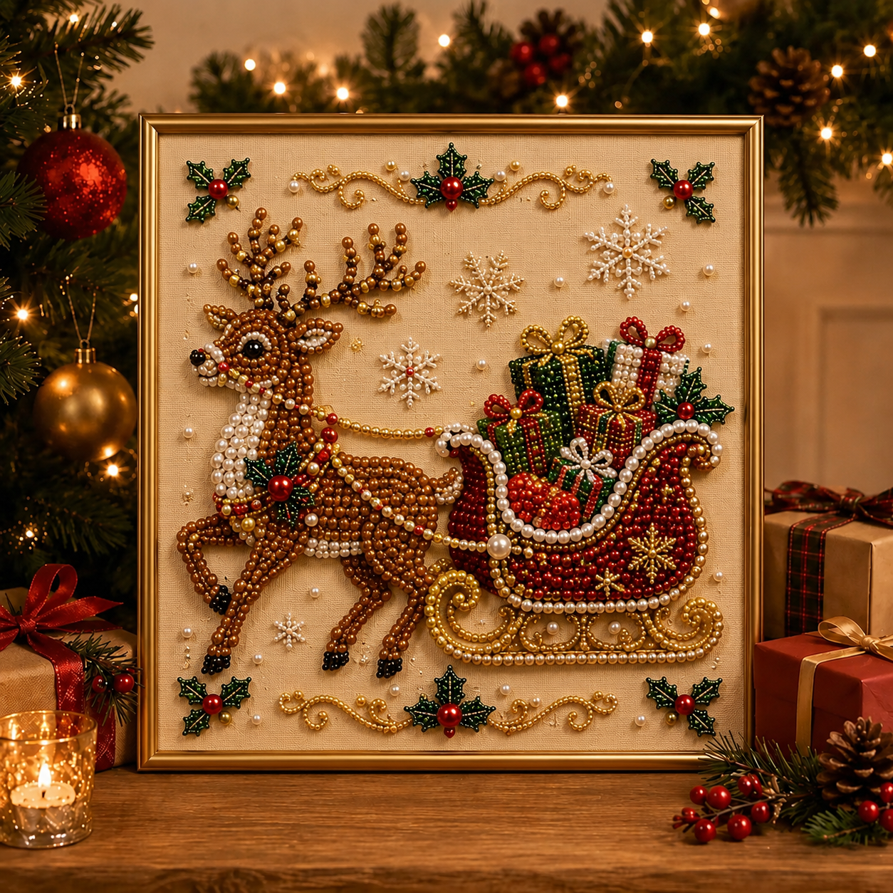 LSAT DAY 75% OFF 🎄🎅 Premium 3D Pearl Christmas Wall Art Kit | Luxury Flocked Canvas with Scratch-Resistant Non-Fading Pearl Beads DIY Holiday Decor ⛄️❄️