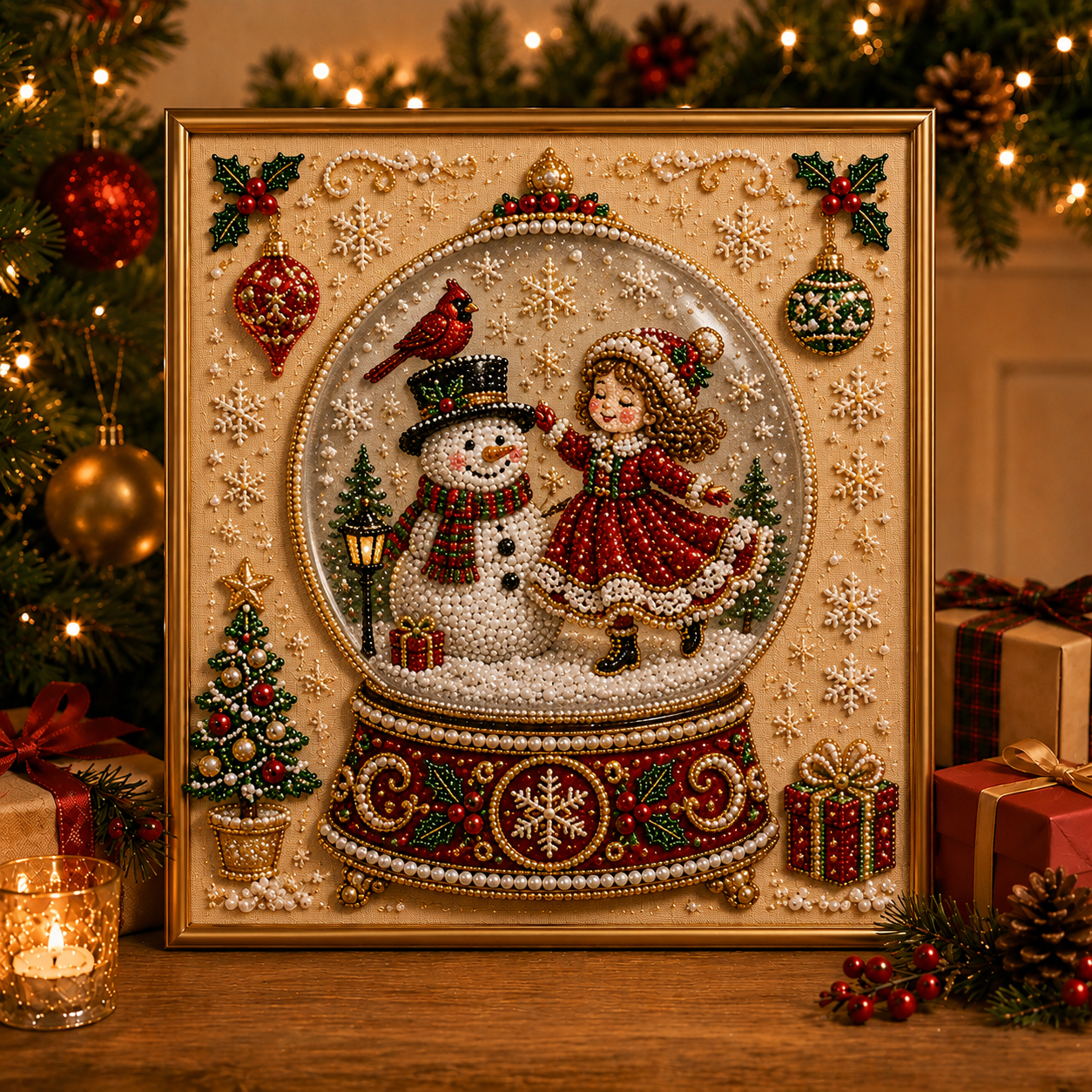 LSAT DAY 75% OFF 🎄🎅 Premium 3D Pearl Christmas Wall Art Kit | Luxury Flocked Canvas with Scratch-Resistant Non-Fading Pearl Beads DIY Holiday Decor ⛄️❄️