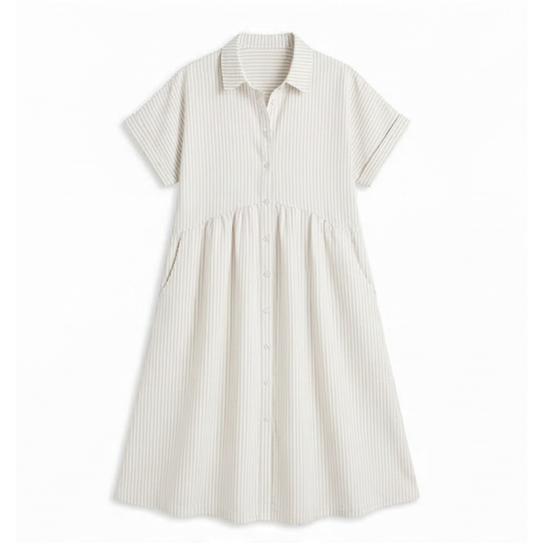 Linara™ – Striped Midi Shirt Dress with Pockets
