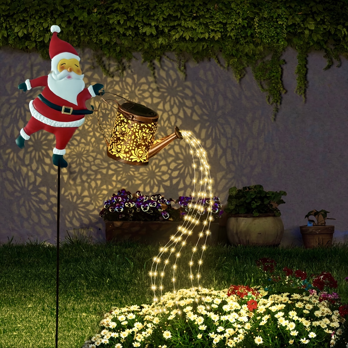 Solar Santa Claus Watering Can Lights  Metal Outdoor Garden Decoration
