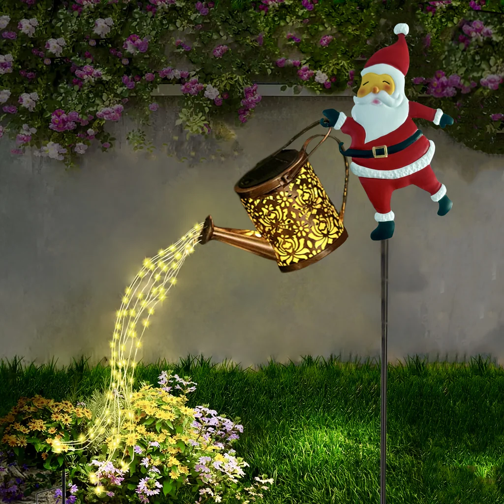 Solar Santa Claus Watering Can Lights  Metal Outdoor Garden Decoration