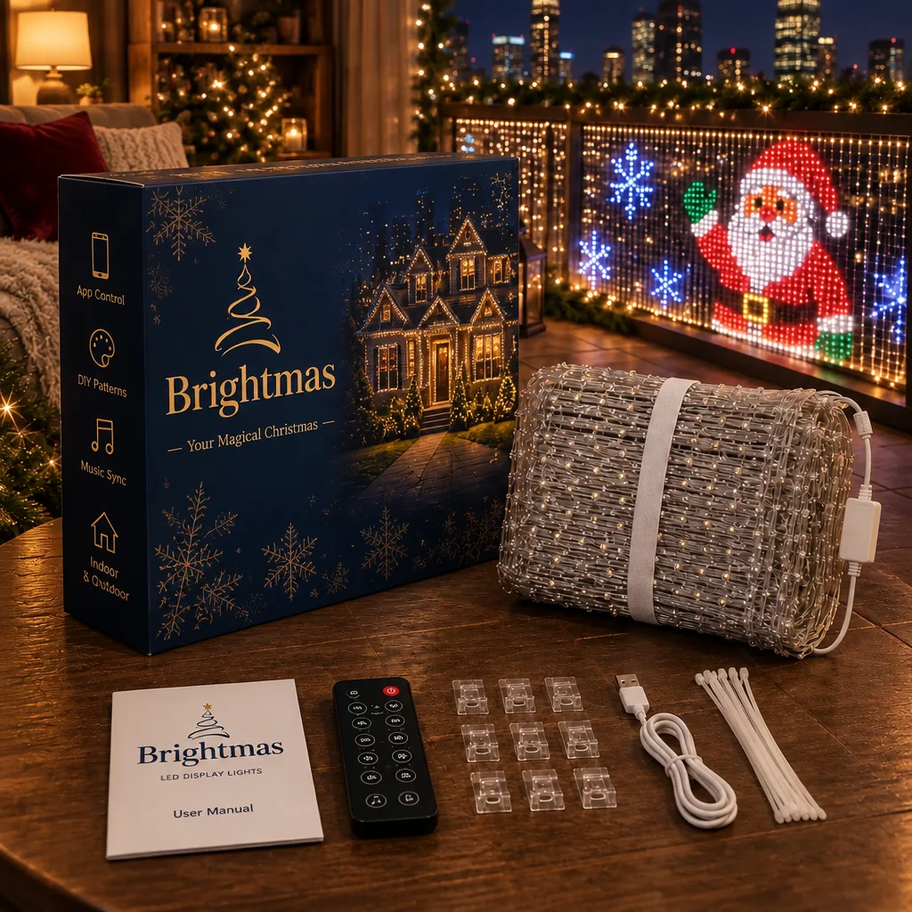 Brightmas smart balcony LED curtain light set with remote and hanging accessories