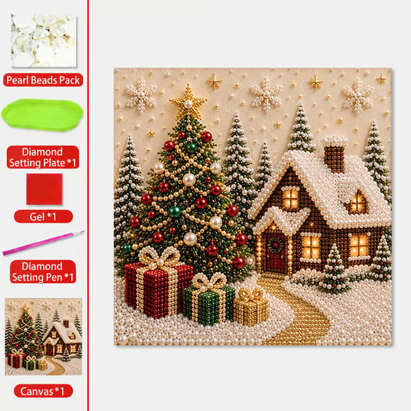 LSAT DAY 75% OFF 🎄🎅 Premium 3D Pearl Christmas Wall Art Kit | Luxury Flocked Canvas with Scratch-Resistant Non-Fading Pearl Beads DIY Holiday Decor ⛄️❄️