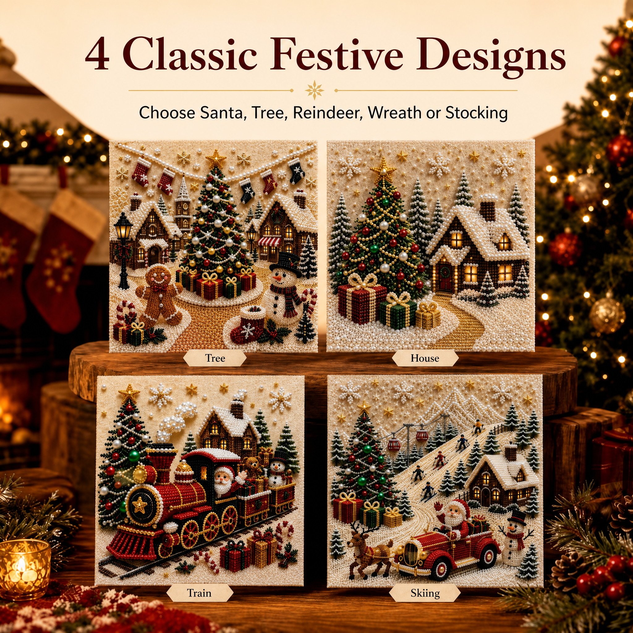 LSAT DAY 75% OFF 🎄🎅 Premium 3D Pearl Christmas Wall Art Kit | Luxury Flocked Canvas with Scratch-Resistant Non-Fading Pearl Beads DIY Holiday Decor ⛄️❄️