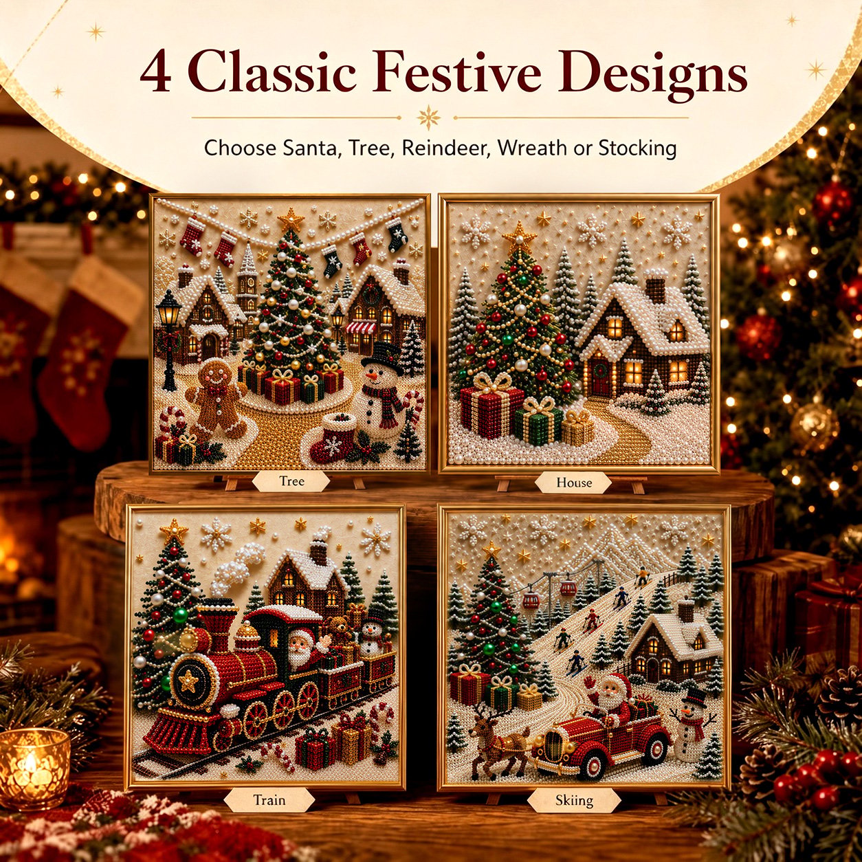 LSAT DAY 75% OFF 🎄🎅 Premium 3D Pearl Christmas Wall Art Kit | Luxury Flocked Canvas with Scratch-Resistant Non-Fading Pearl Beads DIY Holiday Decor ⛄️❄️