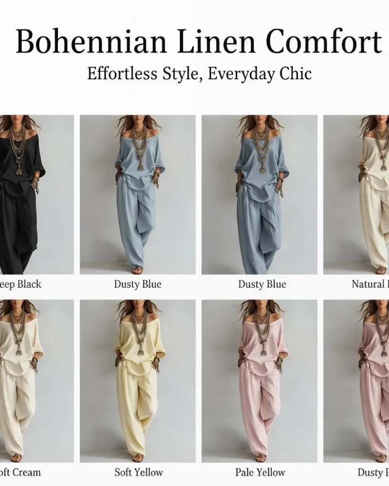 Summer Linen Set Relaxed Fit Top & Wide-Leg Pants Effortless Casual Wear