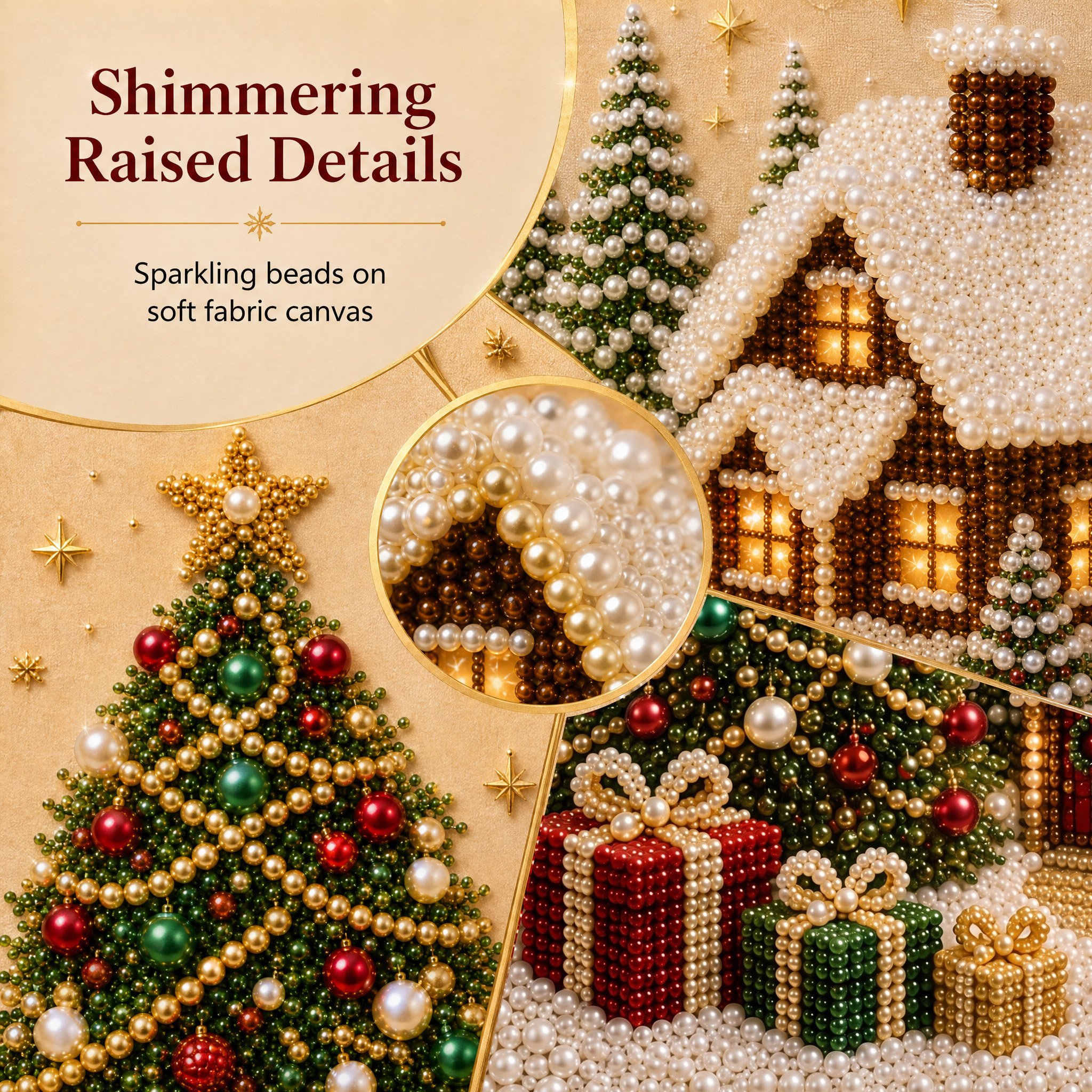 LSAT DAY 75% OFF 🎄🎅 Premium 3D Pearl Christmas Wall Art Kit | Luxury Flocked Canvas with Scratch-Resistant Non-Fading Pearl Beads DIY Holiday Decor ⛄️❄️
