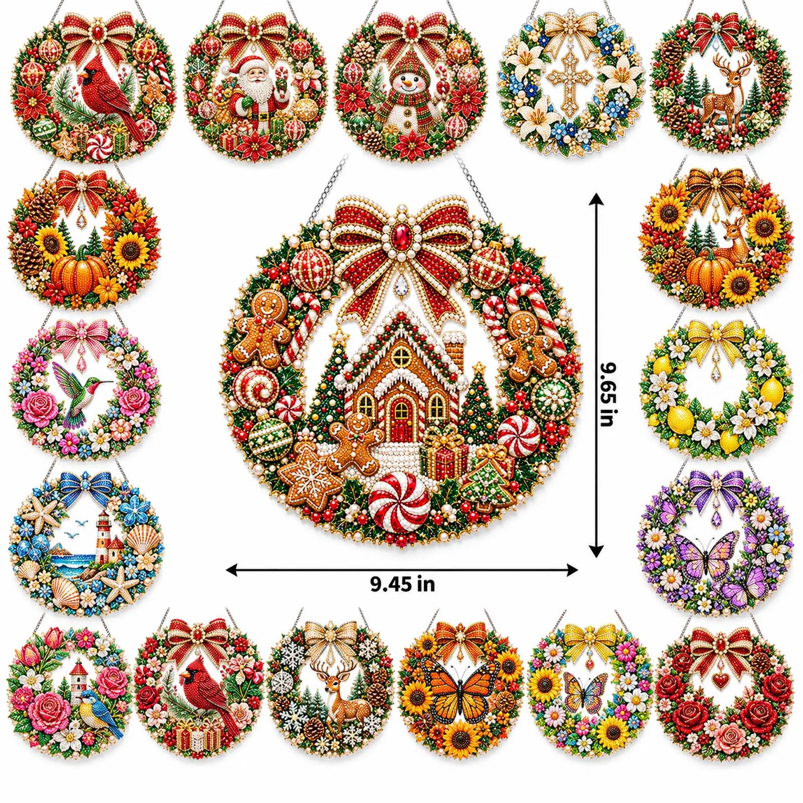 DIY Diamond Painting Acrylic Hanging Ornament, Pearl & Special Shaped Drill Art, Double-Sided Printed Patriotic Home Decor(Flowers and Birds)