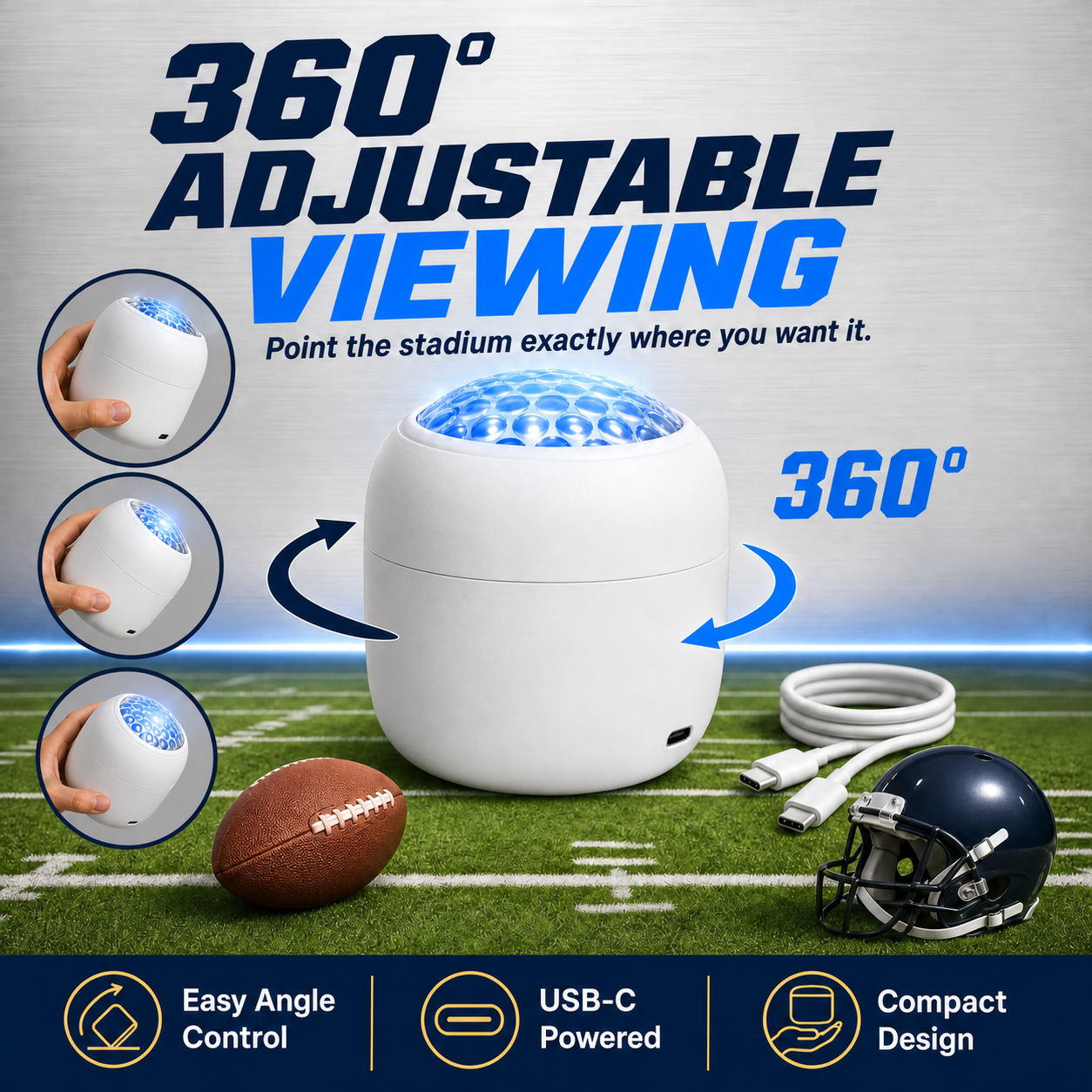 Stadium room projector with 360-degree adjustable viewing