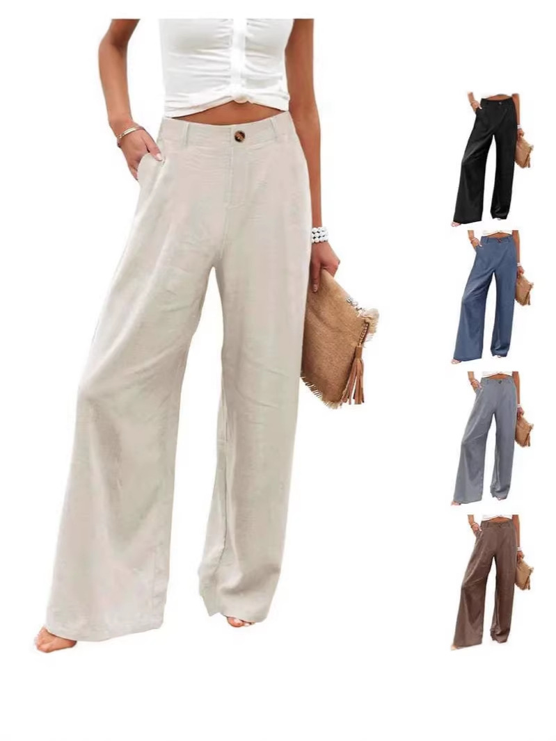 Women's Summer Cotton Linen Wide Leg Pants