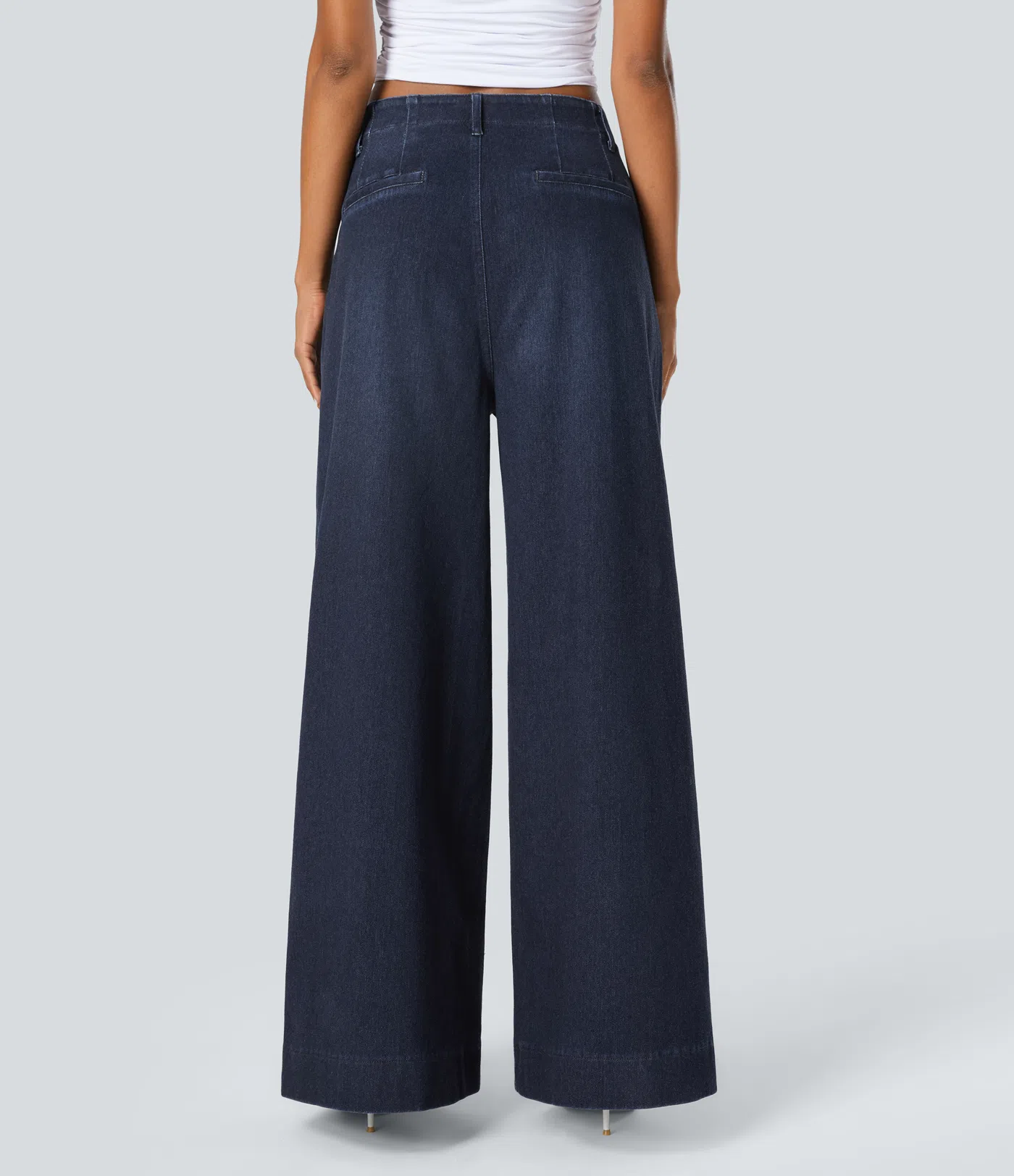 High Waisted Pockets Washed Casual Wide Leg Jeans