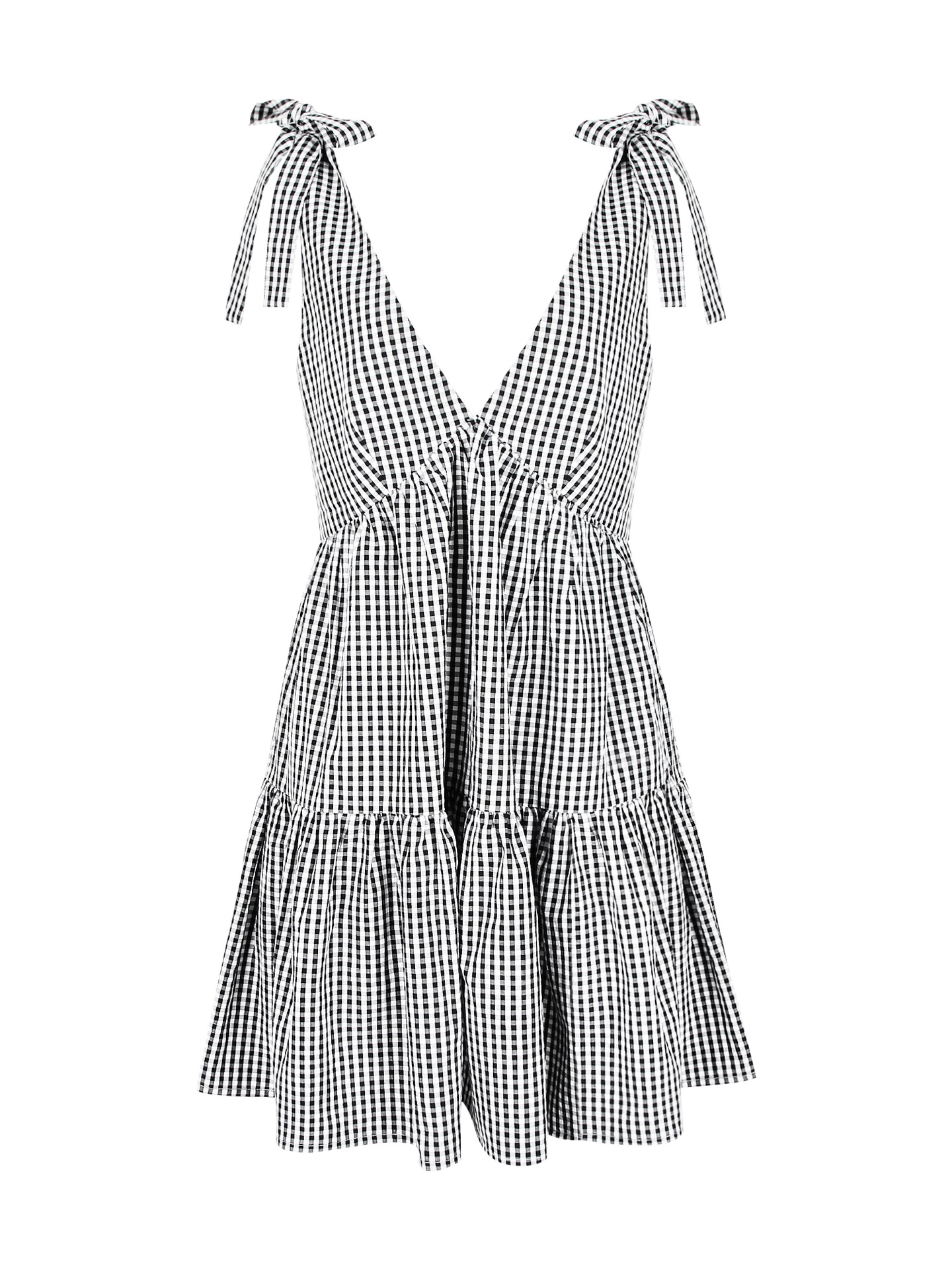 Women's Plaid Print Bow Decor Tie Shoulder Dress