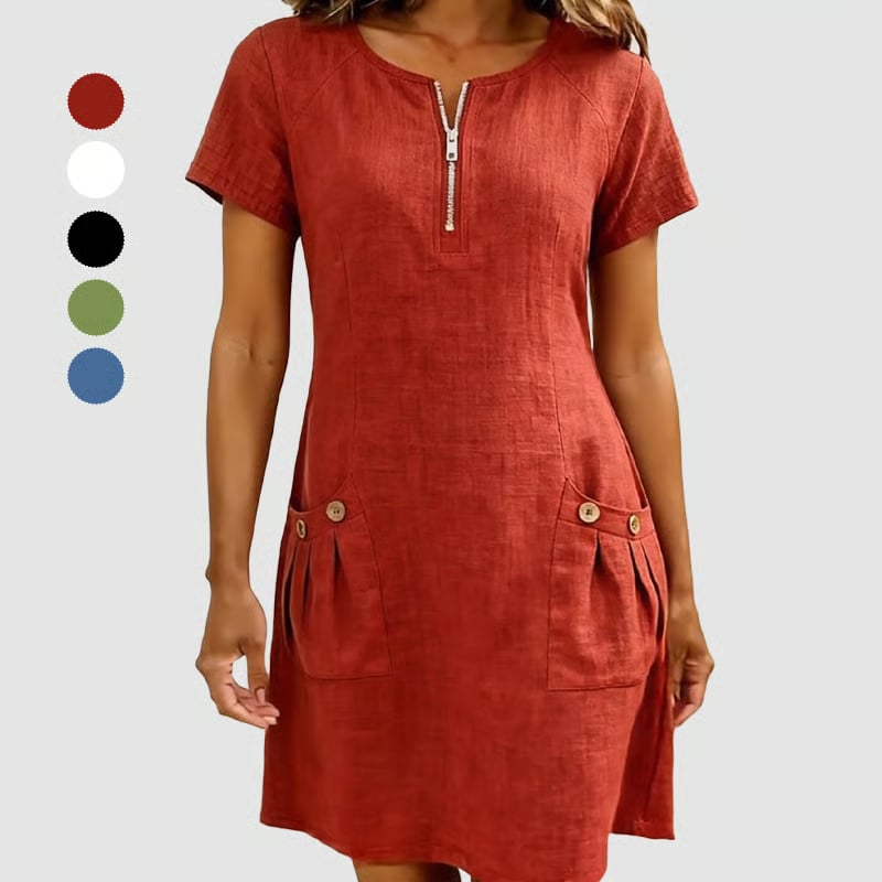 COTTON LINEN ZIPPER DRESS: Your Casual Essential
