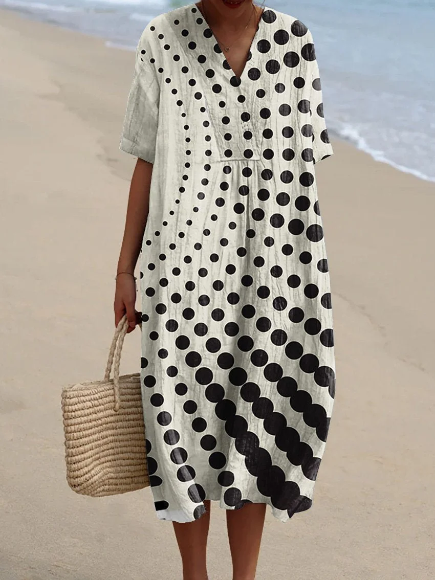 Women's Retro Simple Geometric Lines Watercolor Splash Fluid Art Print Flowy Dress