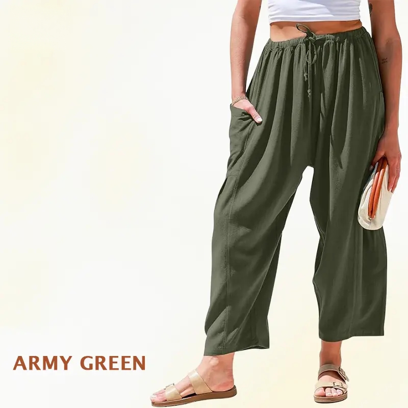 MoraFlow - Women Comfort Lightweight Linen Wide Leg Cargo Pants