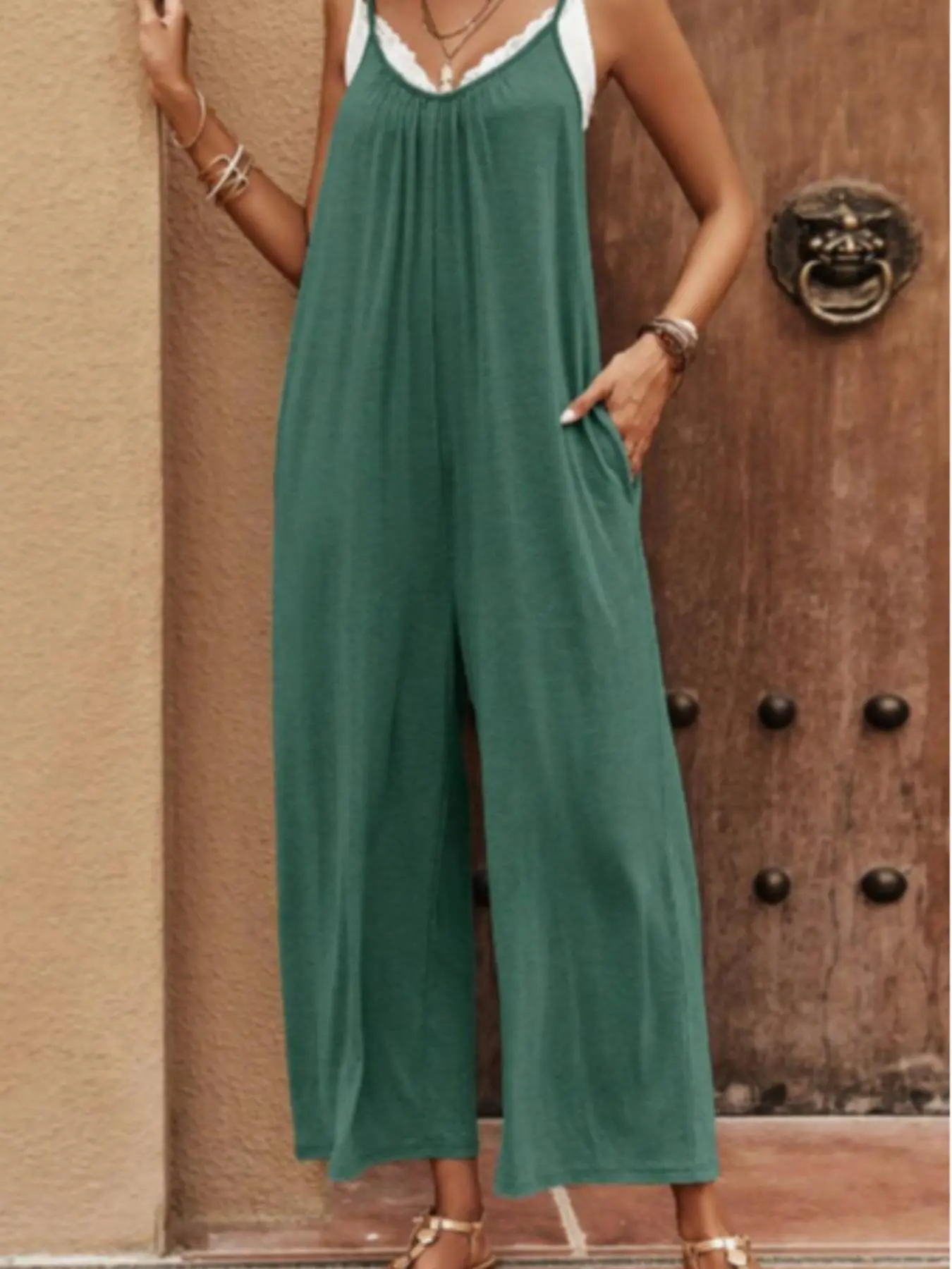 Ladies’ Baggy Cami Jumpsuit with Pockets – All-Season Wear