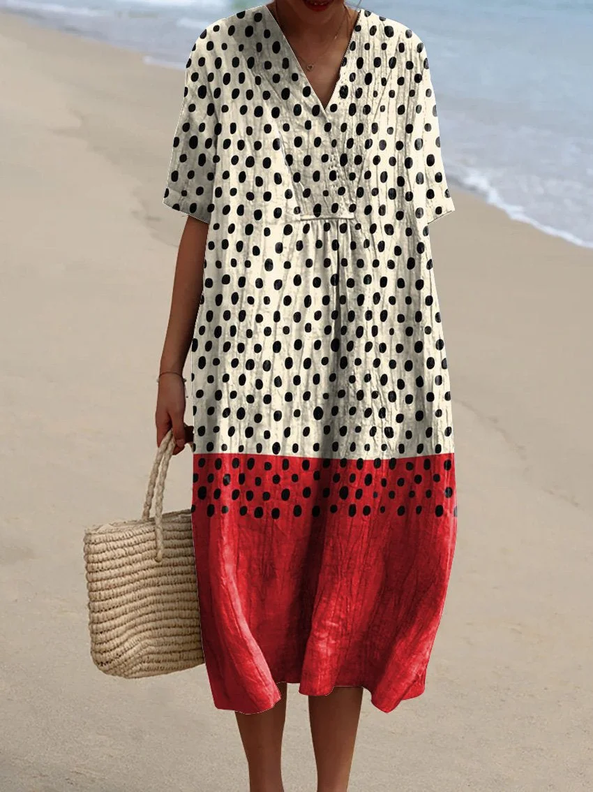 Women's Retro Simple Geometric Lines Watercolor Splash Fluid Art Print Flowy Dress