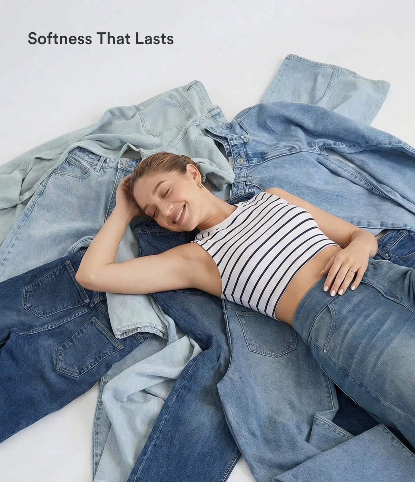 High Waisted Pockets Washed Casual Wide Leg Jeans