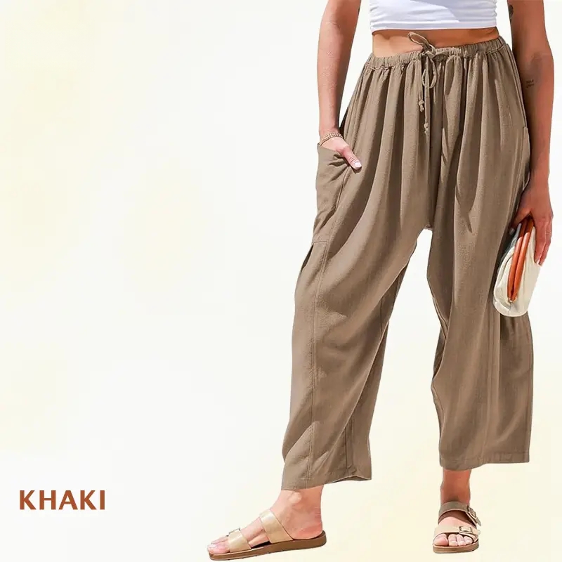 MoraFlow - Women Comfort Lightweight Linen Wide Leg Cargo Pants