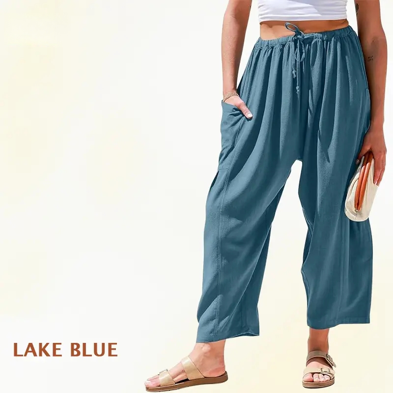 MoraFlow - Women Comfort Lightweight Linen Wide Leg Cargo Pants