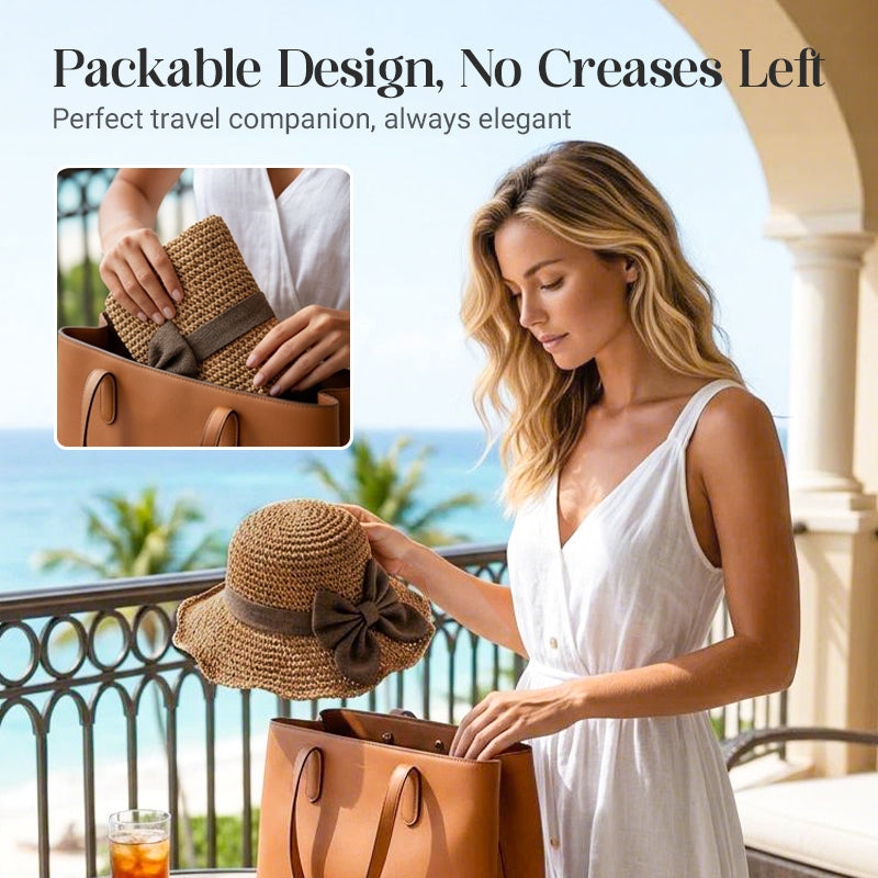⏳Time-Limited Special⏰Straw Hat with Retro Bow – Foldable & Breathable for Summer
