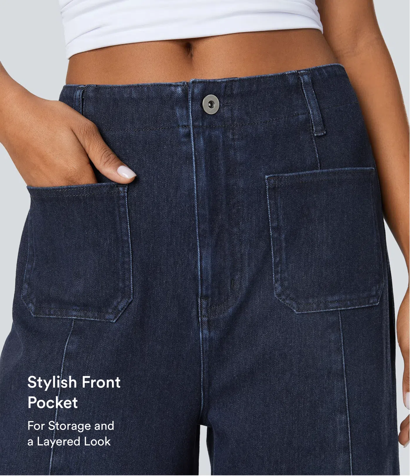 High Waisted Pockets Washed Casual Wide Leg Jeans