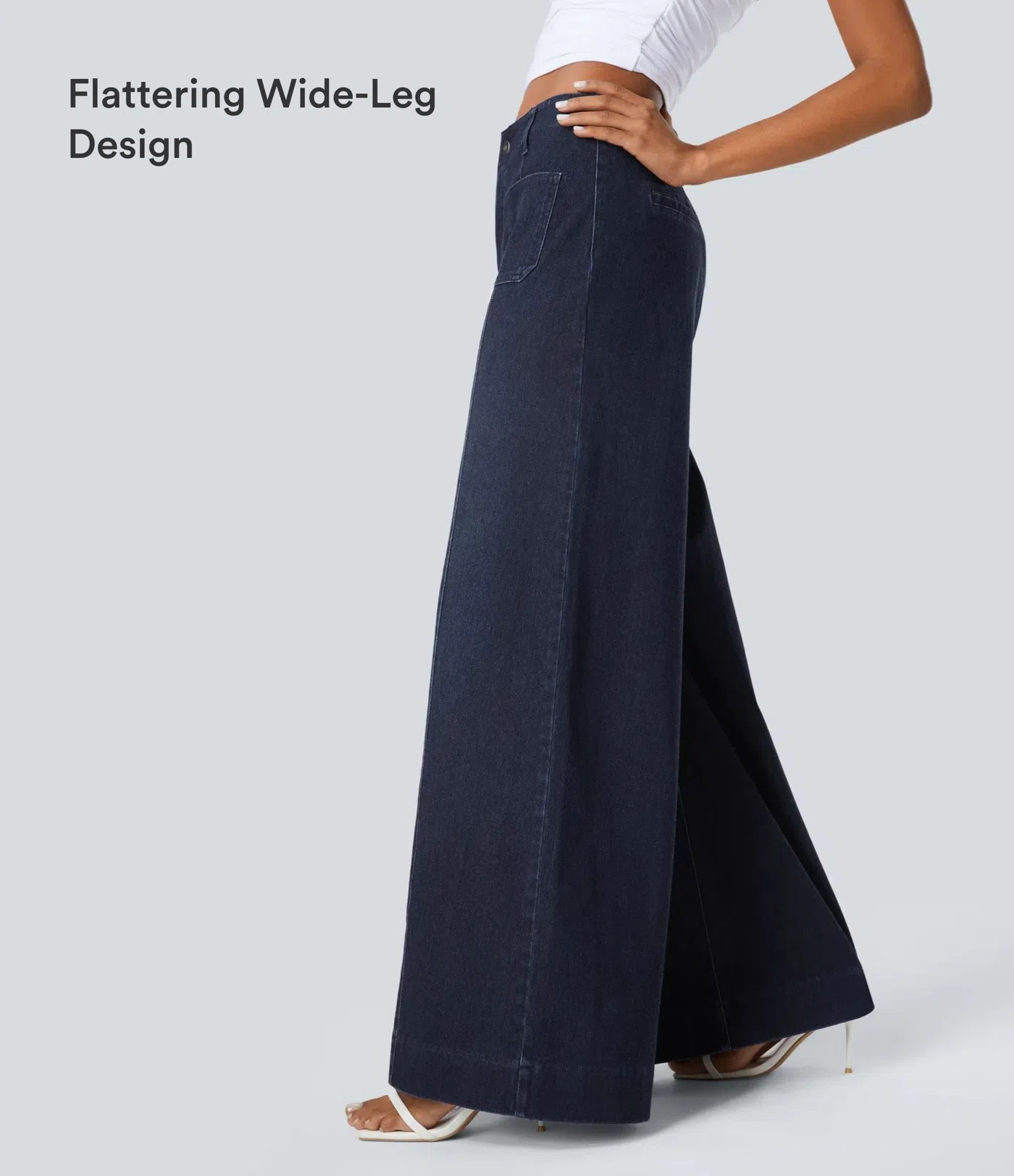 High Waisted Pockets Washed Casual Wide Leg Jeans