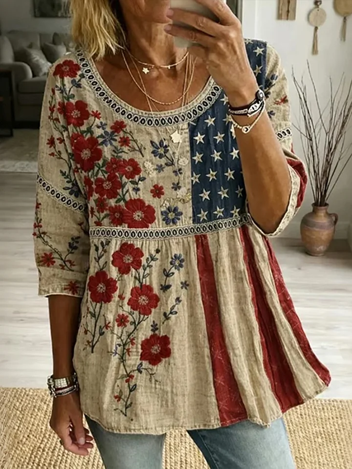 Women's Casual Retro Cotton-linen Top