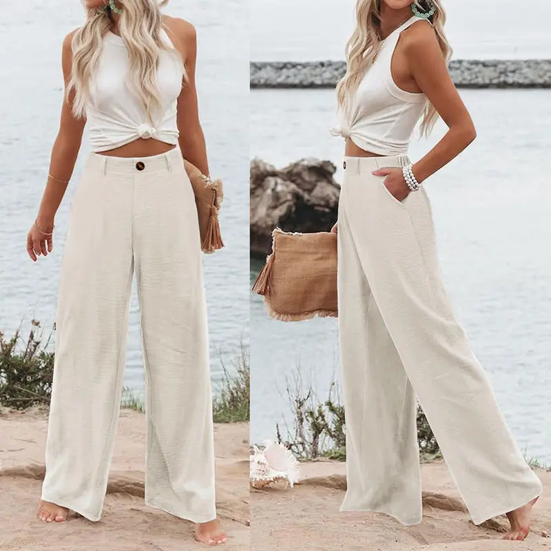 Women's Summer Cotton Linen Wide Leg Pants