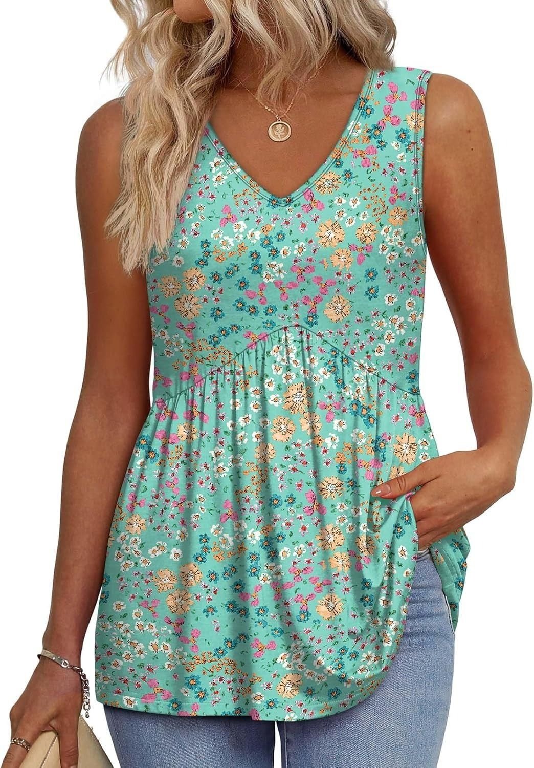 2026 Women's Flowy Peplum Tank Top – V Neck Sleeveless Stretchy Summer Top
