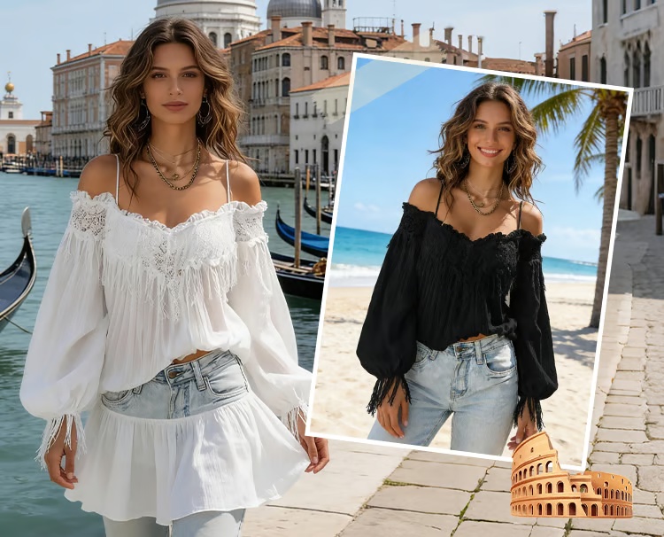 Lace And Tassel Off-The-Shoulder Camisole Top
