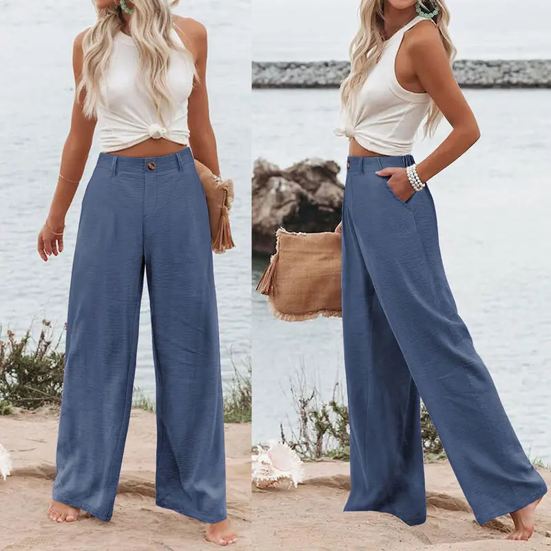 Women's Summer Cotton Linen Wide Leg Pants