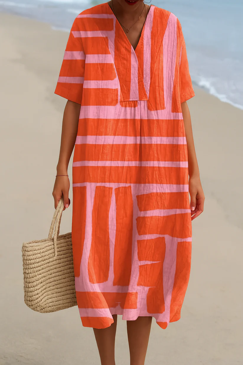 Women's SummerAbstract Pattern Art Print Cotton Dress