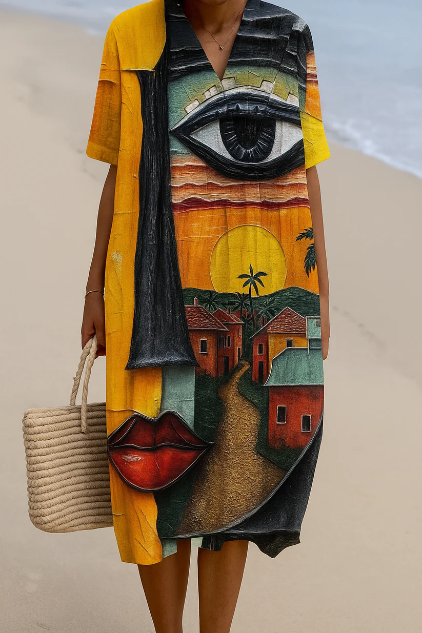 Women's SummerAbstract Pattern Art Print Cotton Dress