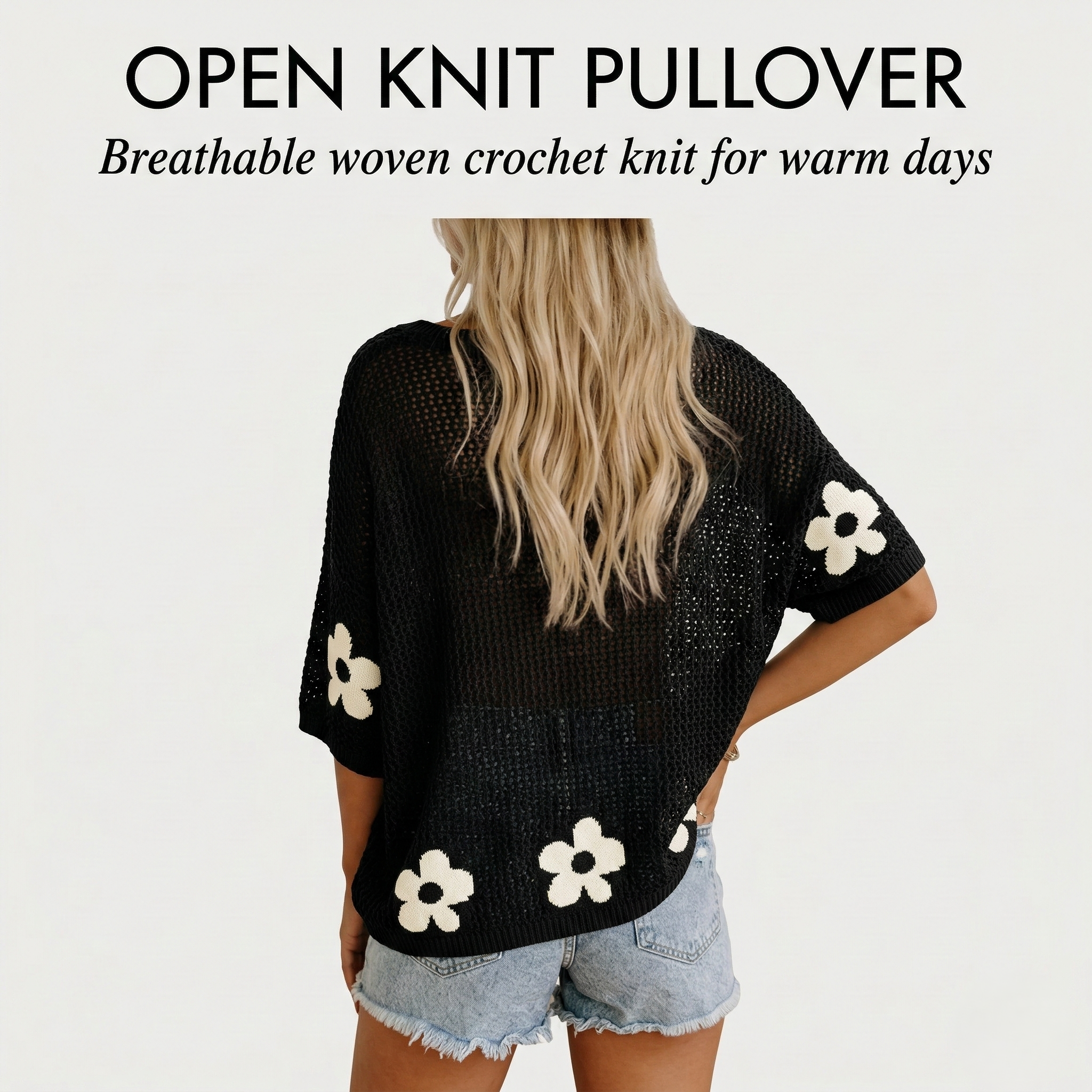 Floral Crochet Knit Open-Weave Pullover Top + 50% OFF