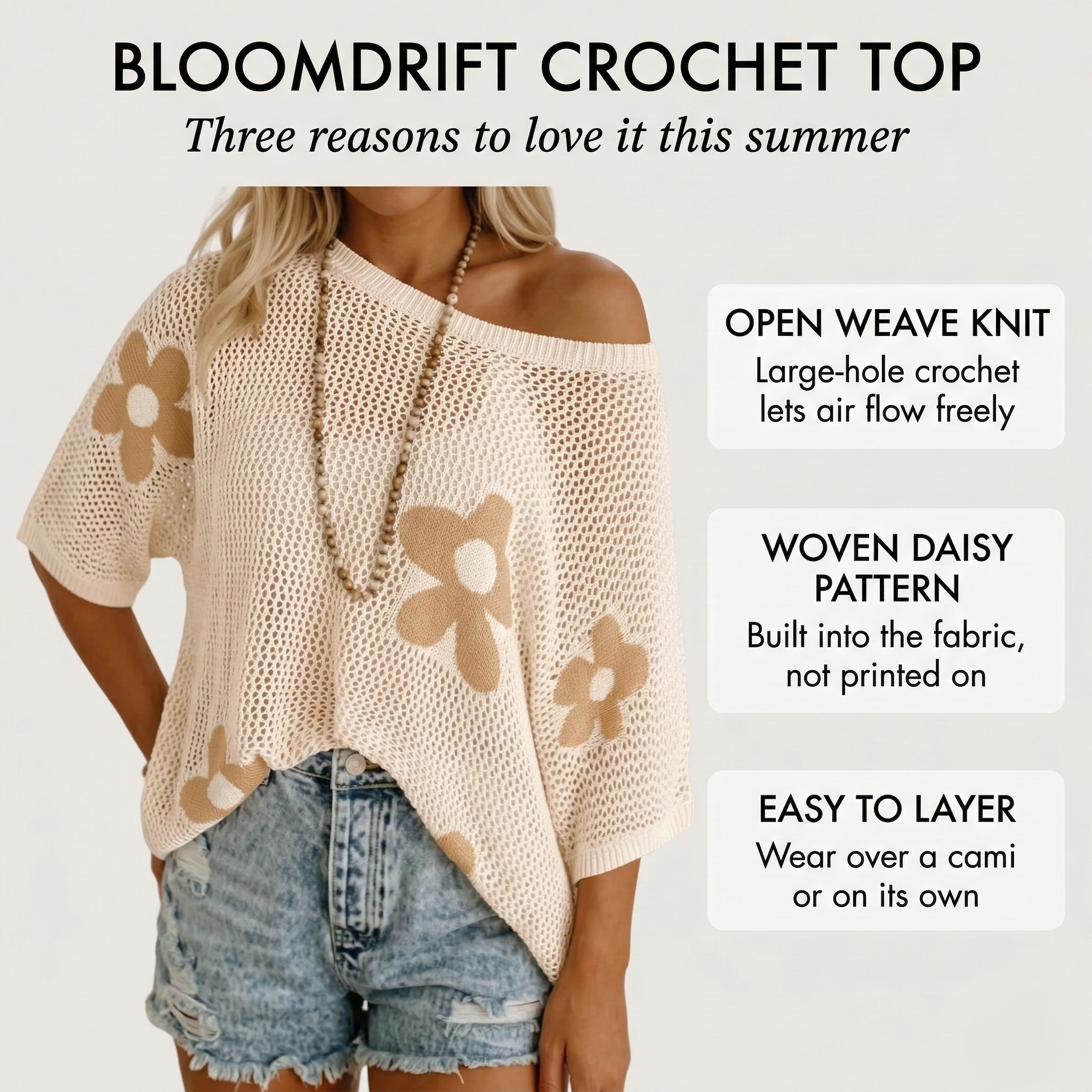 Floral Crochet Knit Open-Weave Pullover Top + 50% OFF