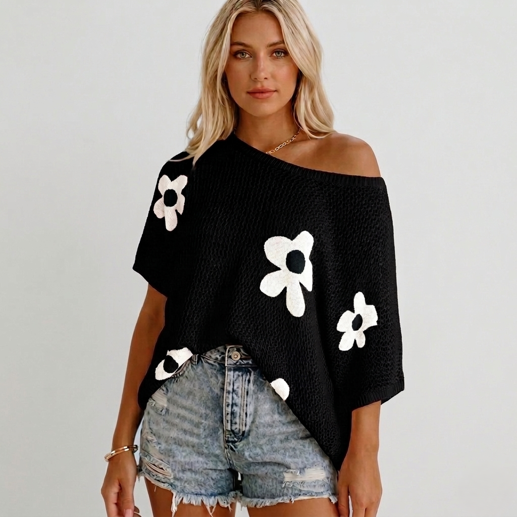 Floral Crochet Knit Open-Weave Pullover Top + 50% OFF