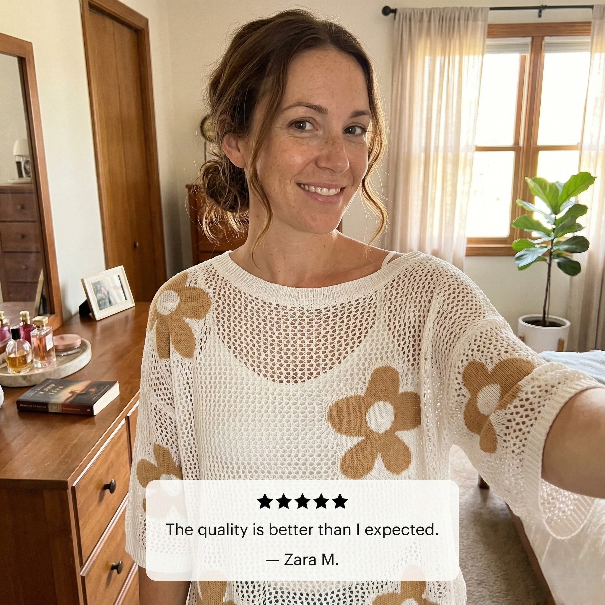 Floral Crochet Knit Open-Weave Pullover Top + 50% OFF